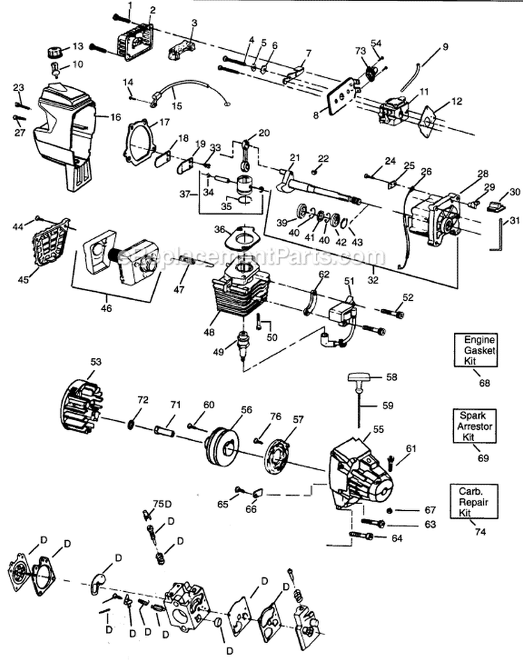 Page A Diagram and Parts List for XT30D  Weed Eater Trimmer